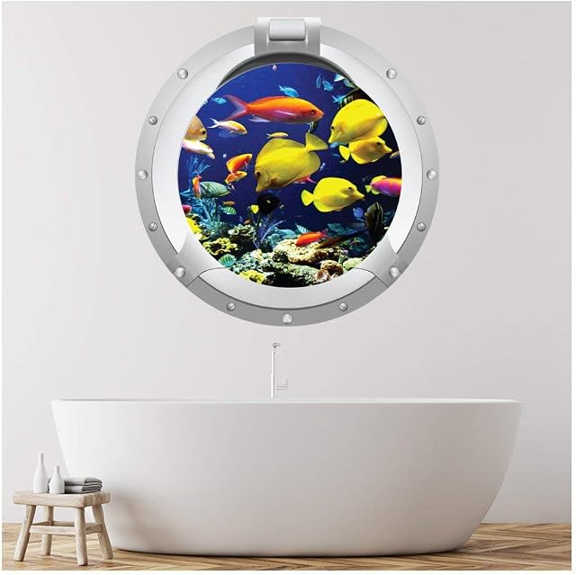 azutura Tropical Fish Porthole Wall Sticker 3D Sea Ocean Wall Decal Kids Bathroom Decor available in 8 Sizes X-Small Digital