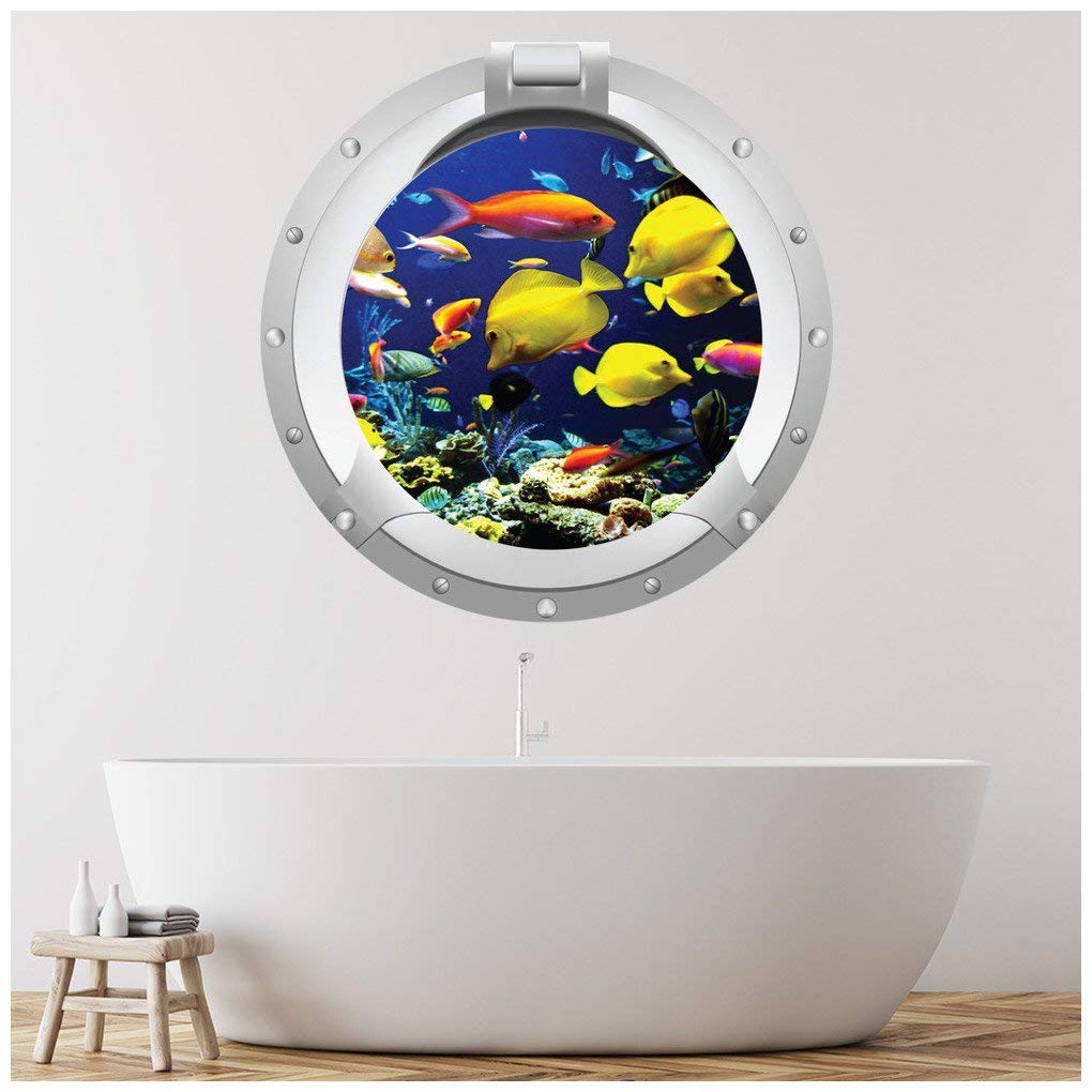 azutura Tropical Fish Porthole Wall Sticker 3D Sea Ocean Wall Decal Kids Bathroom Decor available in 8 Sizes Large Digital
