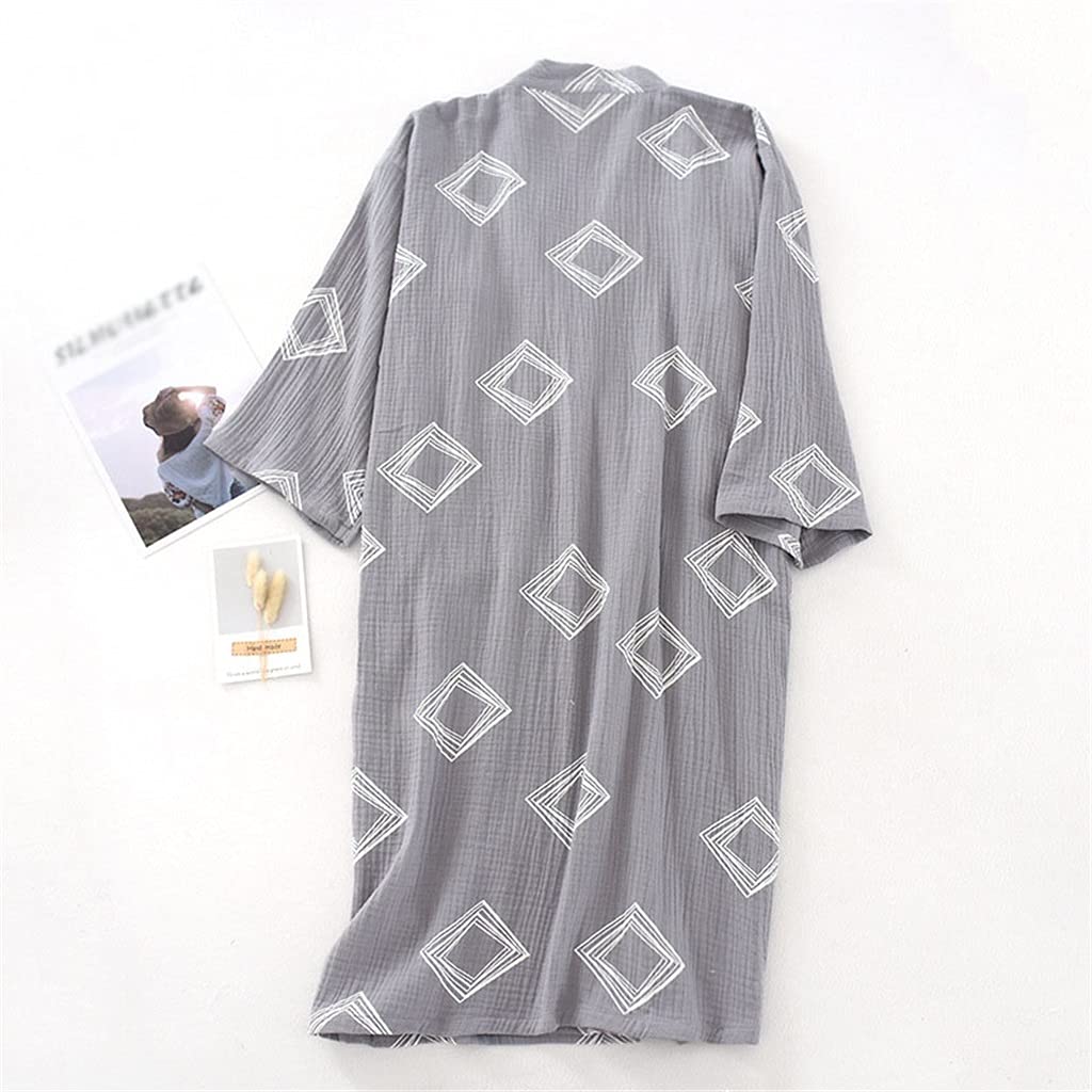 Men's Bathrobes Breathable Thin Cotton Pajamas V-neck Bathrobes Pajamas Geometric Printing Home Bathrobes(XL code)
