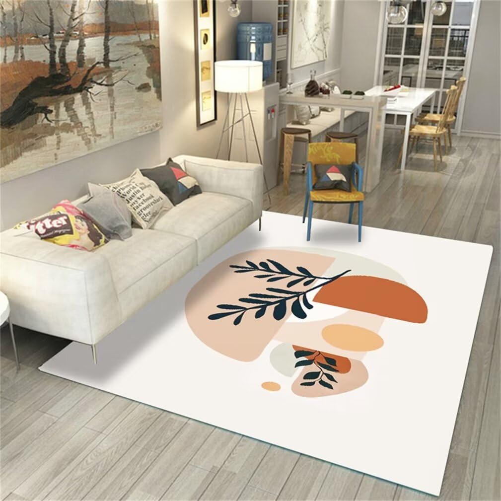 Tapis motif feuilles beige 160x210 cm lavable style frais et simple