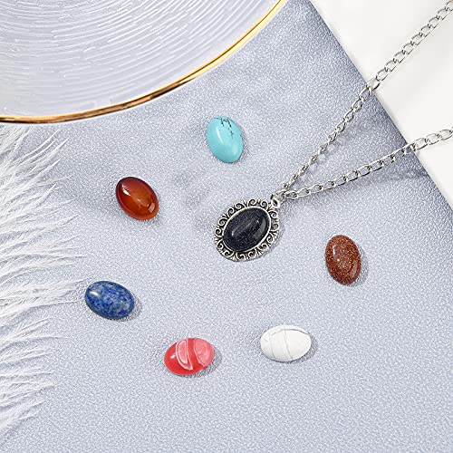 Pandahall 48Pcs 24 Styles 14Mm X 10Mm Oval Gemstone Cabochon Flat Back Gemstone Chakra Crystal Cab Covers For Bracelet Necklace Earring Pendant Jewelry Diy Craft Making #TOP4