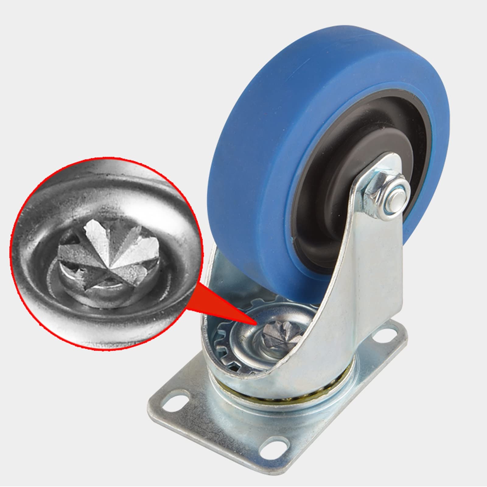 HJXGQJM Ruote Pivottanti in Gomma, Pivontanti con Freno Girevoli Ruotabili A 360° Rotelle Piroettanti, 2 Ruote con Freno E 2 Ruote Piroettanti Senza Freni, Blu Rotelle girevoli(100mm)