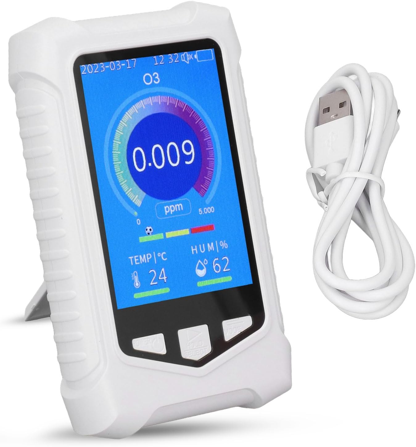 Rilevatore di Ozono, Misuratore di Ozono O3 Misuratore di Inquinamento della Qualità Dell'aria Analizzatore di Ozono Ricarica USB Misuratore di Concentrazione di Ozono Ozono O3 con Display LCD Colorat