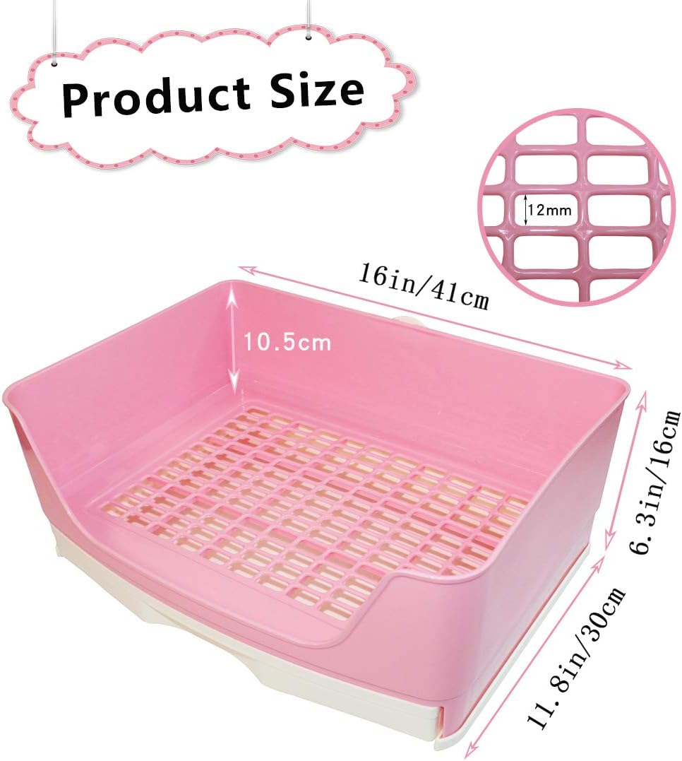 PINVNBY Large Rabbit Litter Box Bigger Pet Litter Pan Trainer with Drawer Corner Toilet Box for Adult Guinea Pigs Chinchilla Ferret Hedgehog Small Animals(Pink)