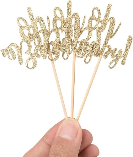 Miniatura 4 de 48 piezas de purpurina Oh Baby Cupcake Topper Picks para baby shower, fiesta, decoración de pasteles