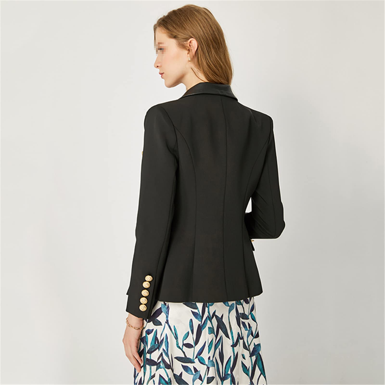 Primavera Autum PU Cuero Collar Slim Negro Blazer Clásico Formal Blazers Chaqueta