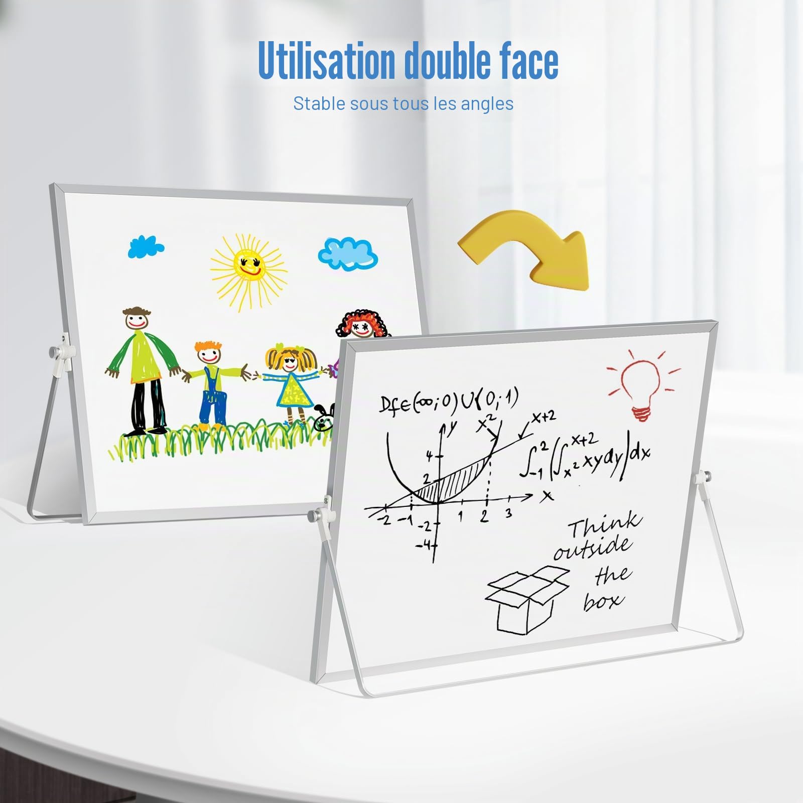 Tableau blanc magnétique effaçable à sec pour bureau avec support, 30 x 40 cm, double face à suspendre, chevalet de table portable pour la planification, les présentations et l'enseignement.