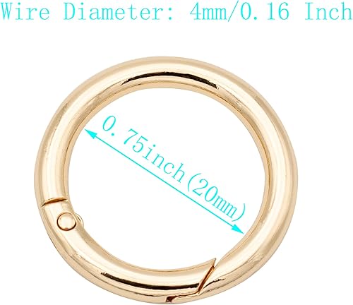 Miniatura 3 de JWBIZ 20 anillos tóricas de resorte gatillo con clip de mosquetón redondo para llaveros, hebilla, bolsas, monederos (oro, 34 pulgadas)
