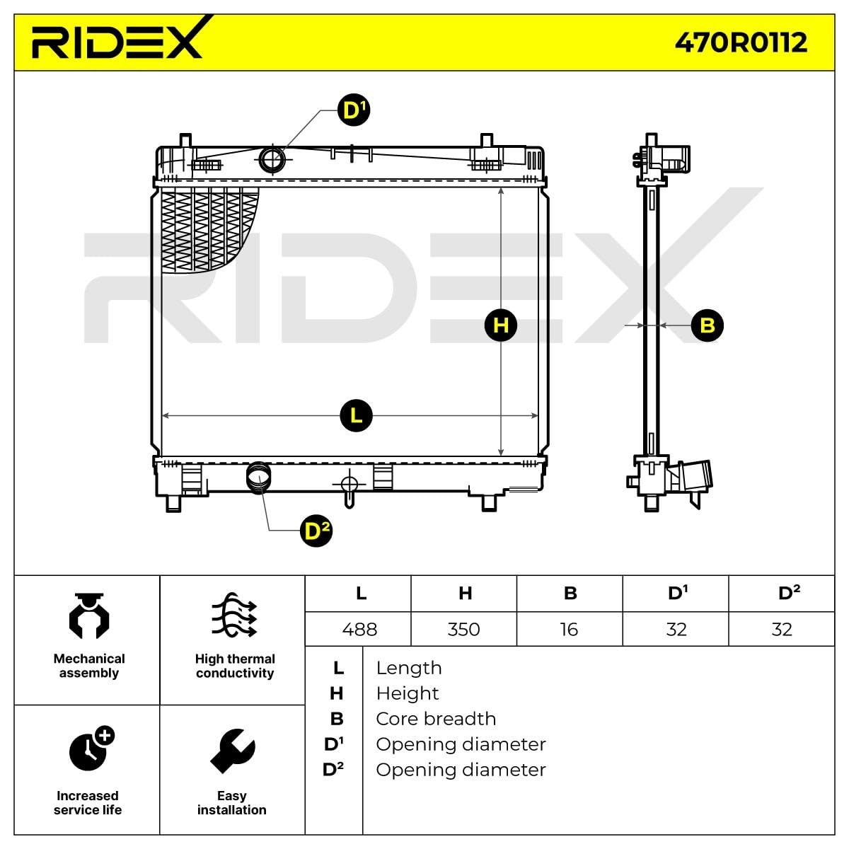 RIDEX 470R0112 Radiatore motore senza telaio Compatibilità con TOYOTA Yaris Hatchback P9