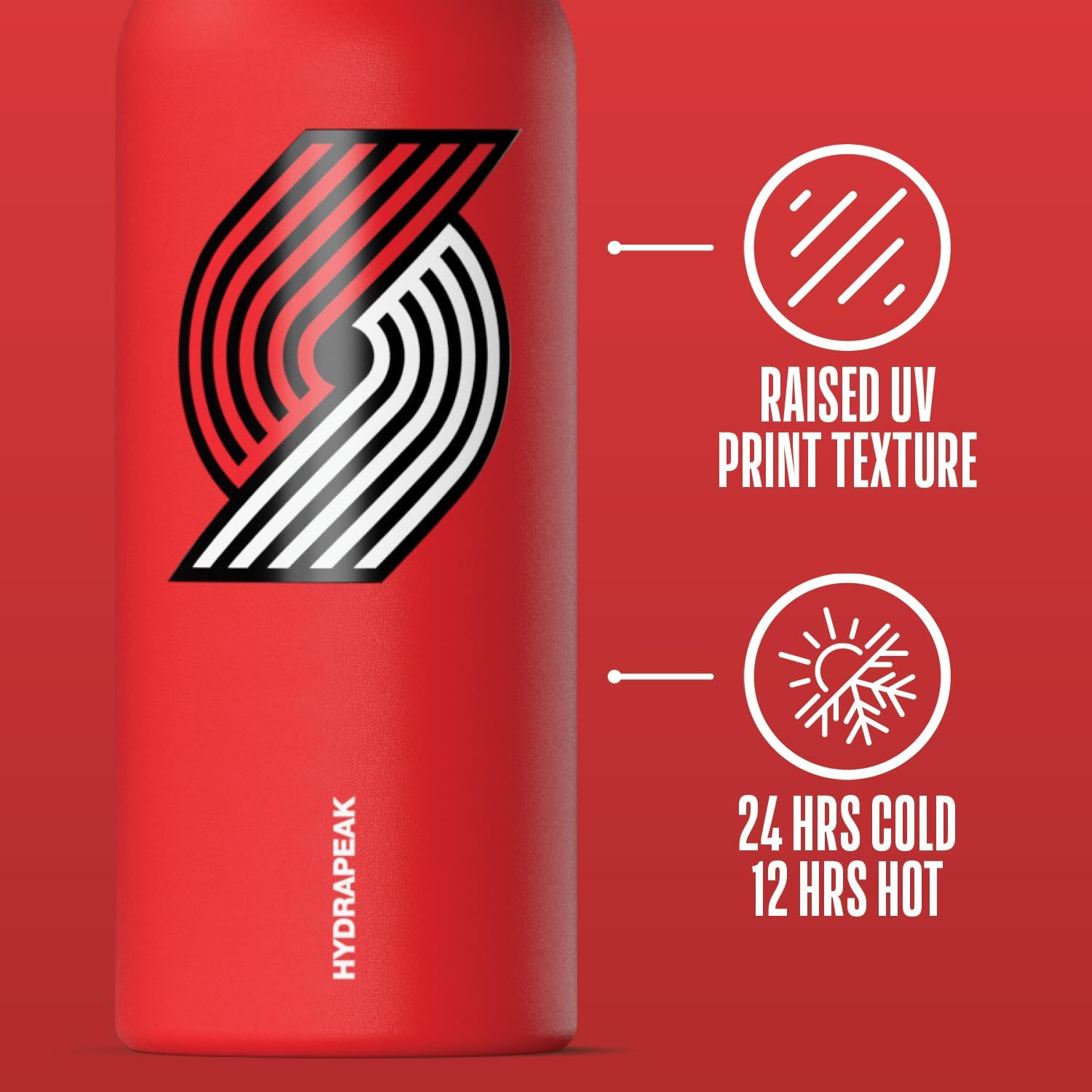 Hydrapeak x NBA Officially Licensed Portland Trail Blazers Oasis 32 oz Water Bottle with Chug Lid Push Button, Stainless Steel Water Bottle No Straw, 32 oz Insulated Water Bottle