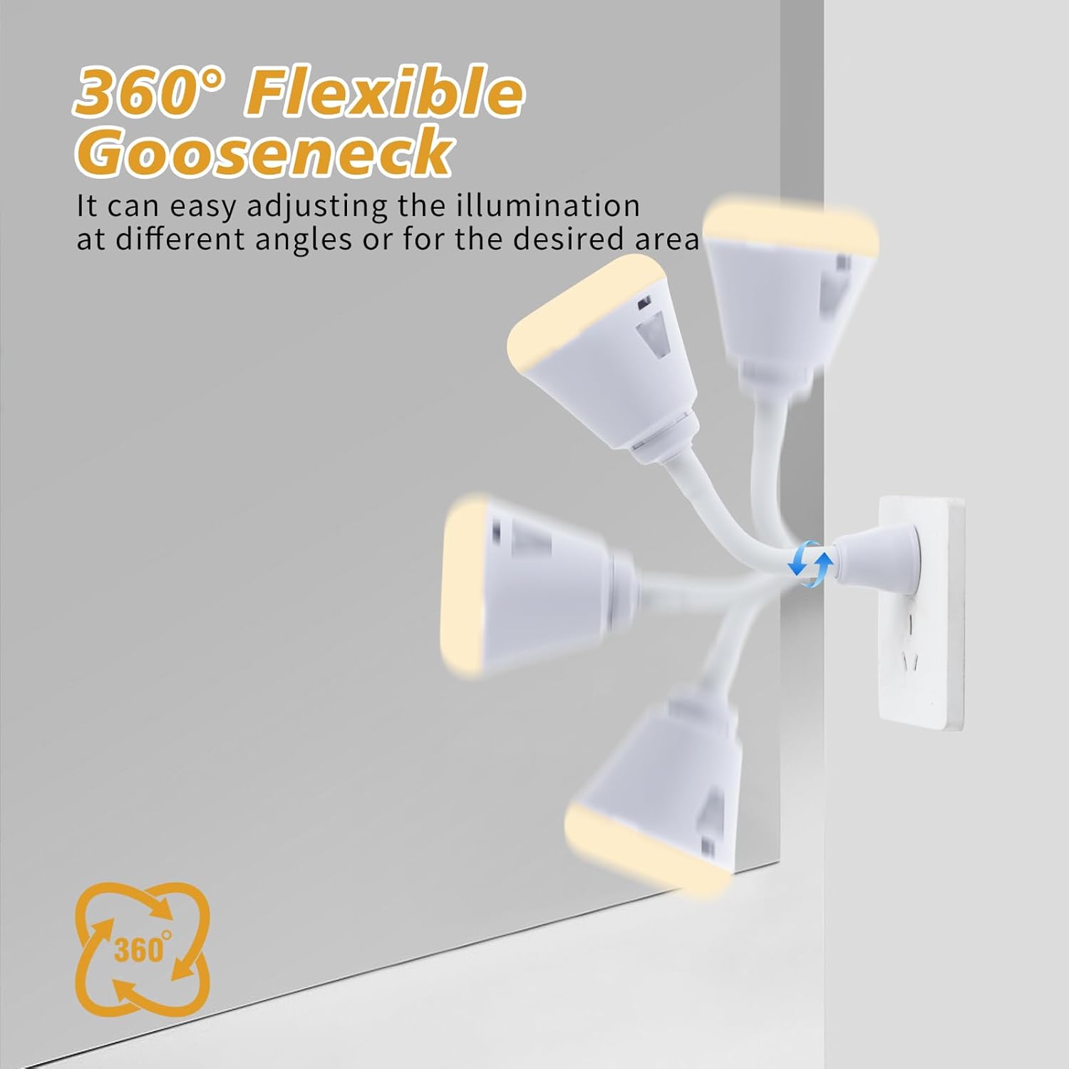 2 Pcs Plug in Motion Sensor Night Light Indoor LED Infrared Motion Detector Night Light for AC Outlet, Dusk to Dawn Sensor, 360° Rotating for Stairs Garage, 6W Warm White Light US Plug