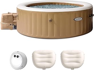 PureSpa 6 Person Bubble Massage Inflatable Hot Tub Spa Bundled with Battery Powered Multicolor LED Light, and Adjustable Headrest (2 Pack)