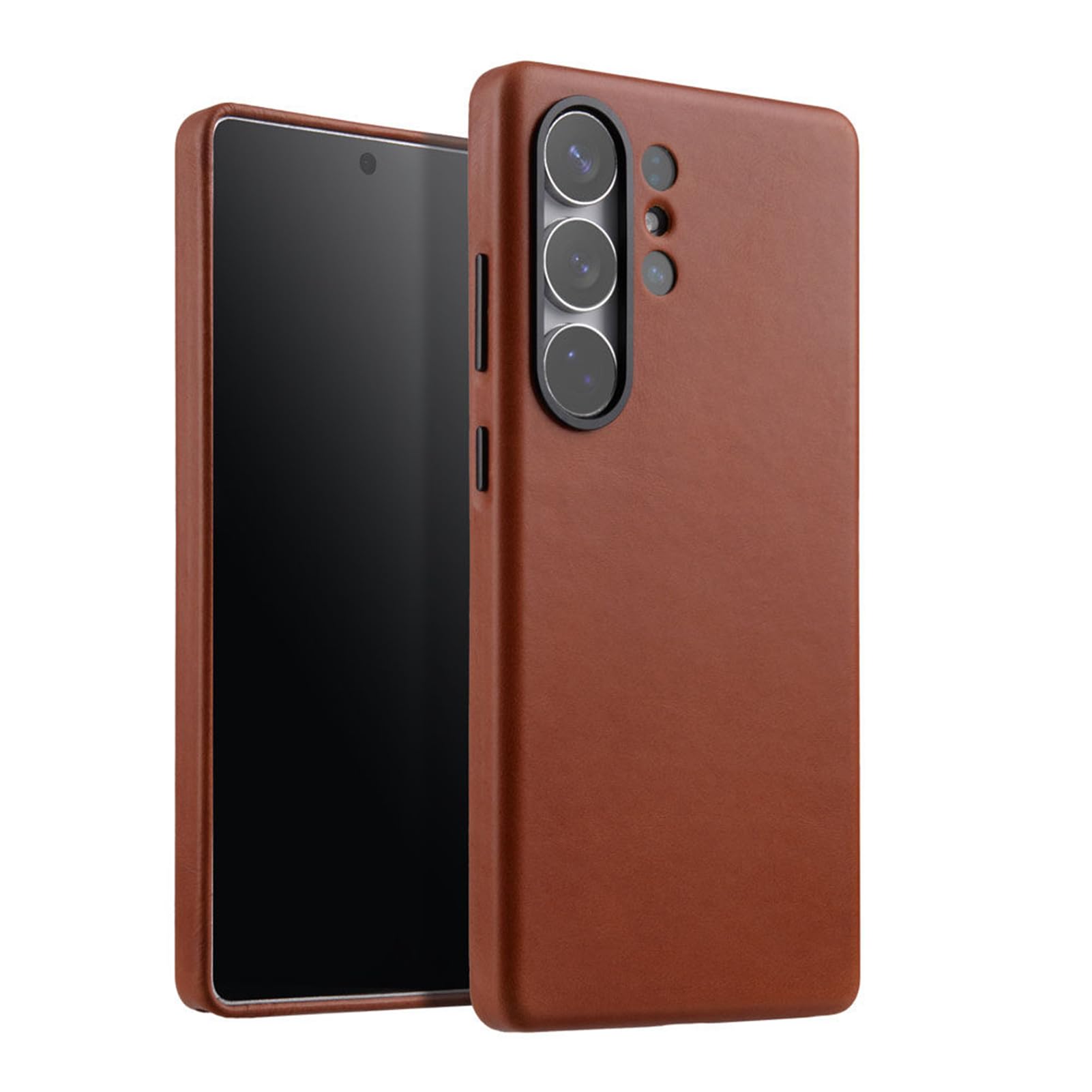 Coque en cuir véritable pour Samsung S26 Ultra housse luxe marron cire huilée