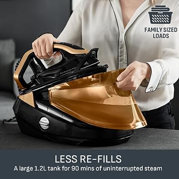 Tefal Pro Express Vision Steam Generator Iron, 9 Bar, Black and Gold | 750 g/min Steam Boost, Smart LED Light, Vertical and Horizontal Steaming, GV9820
