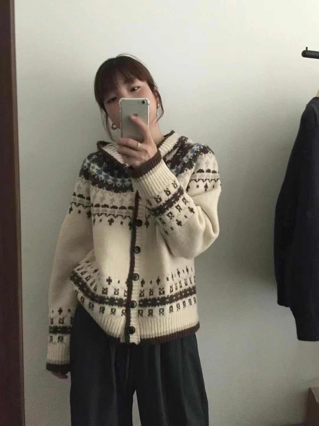 utcoco Womens Snowflake Christmas Cardigan Sweaters Color Block Knit Sweater Coats with Hood - Image 3