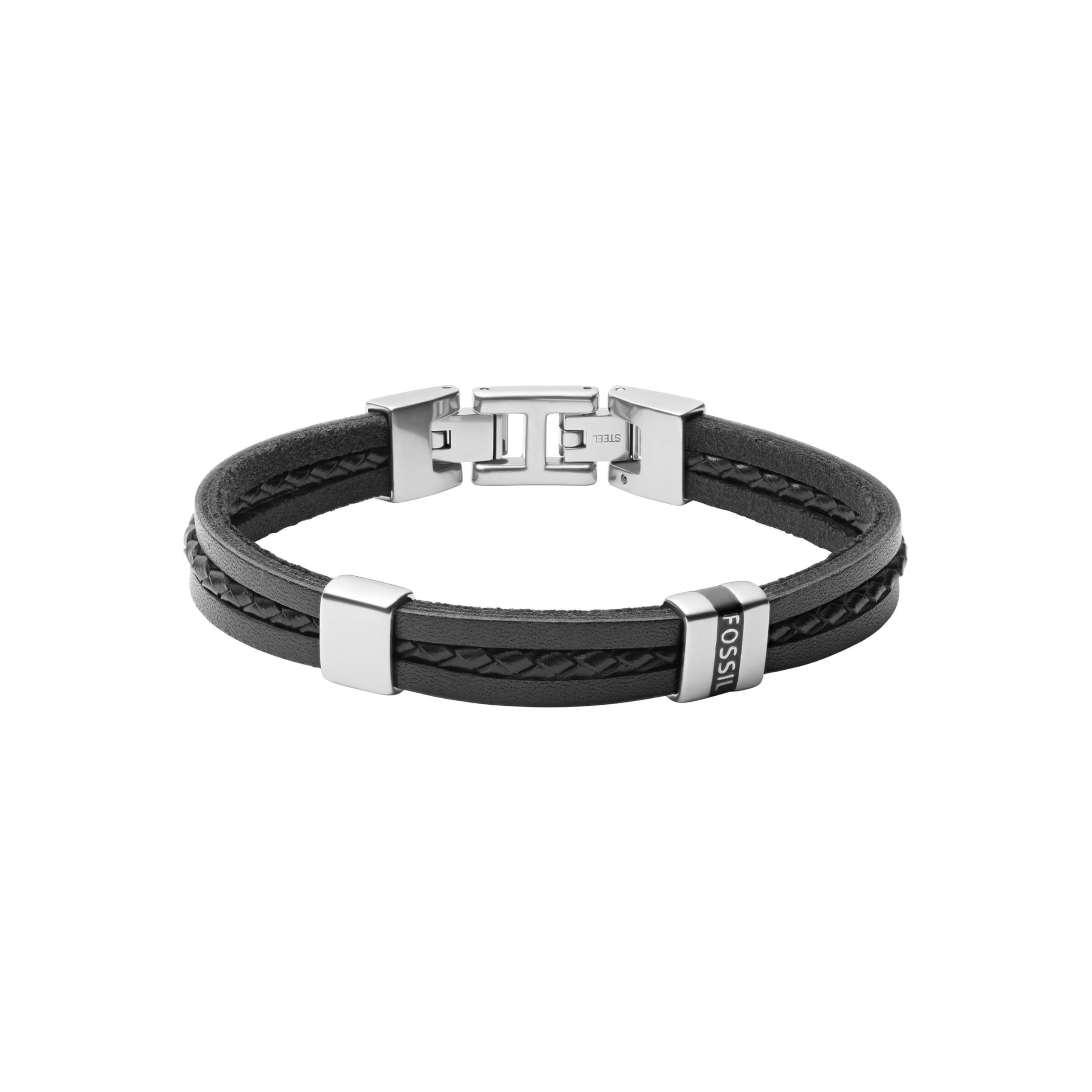 Fossil Armband Für Männer Vintage Casual, Länge: 180mm - 195mm Schwarzes Lederarmband, JF03686040