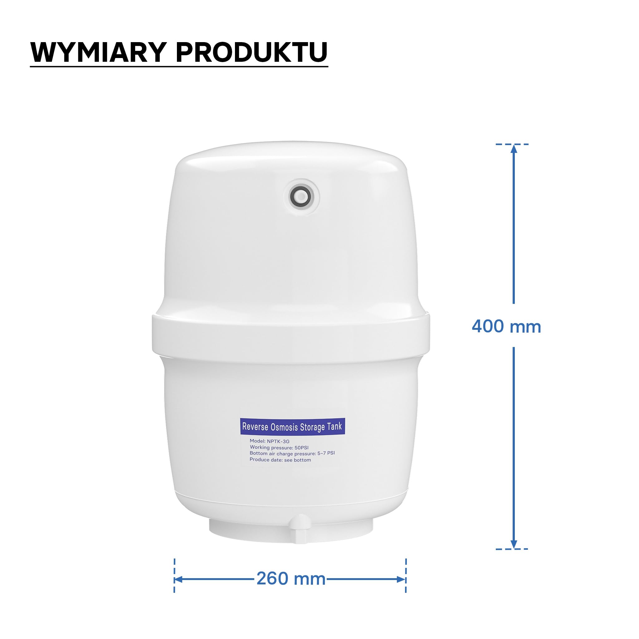 Zbiornik na wodę Naturewater 4 G (15,14 l) do wody z odwróconej osmozy, pojemnik bezpieczny dla żywności, zbiornik z membraną z gumy butylowej