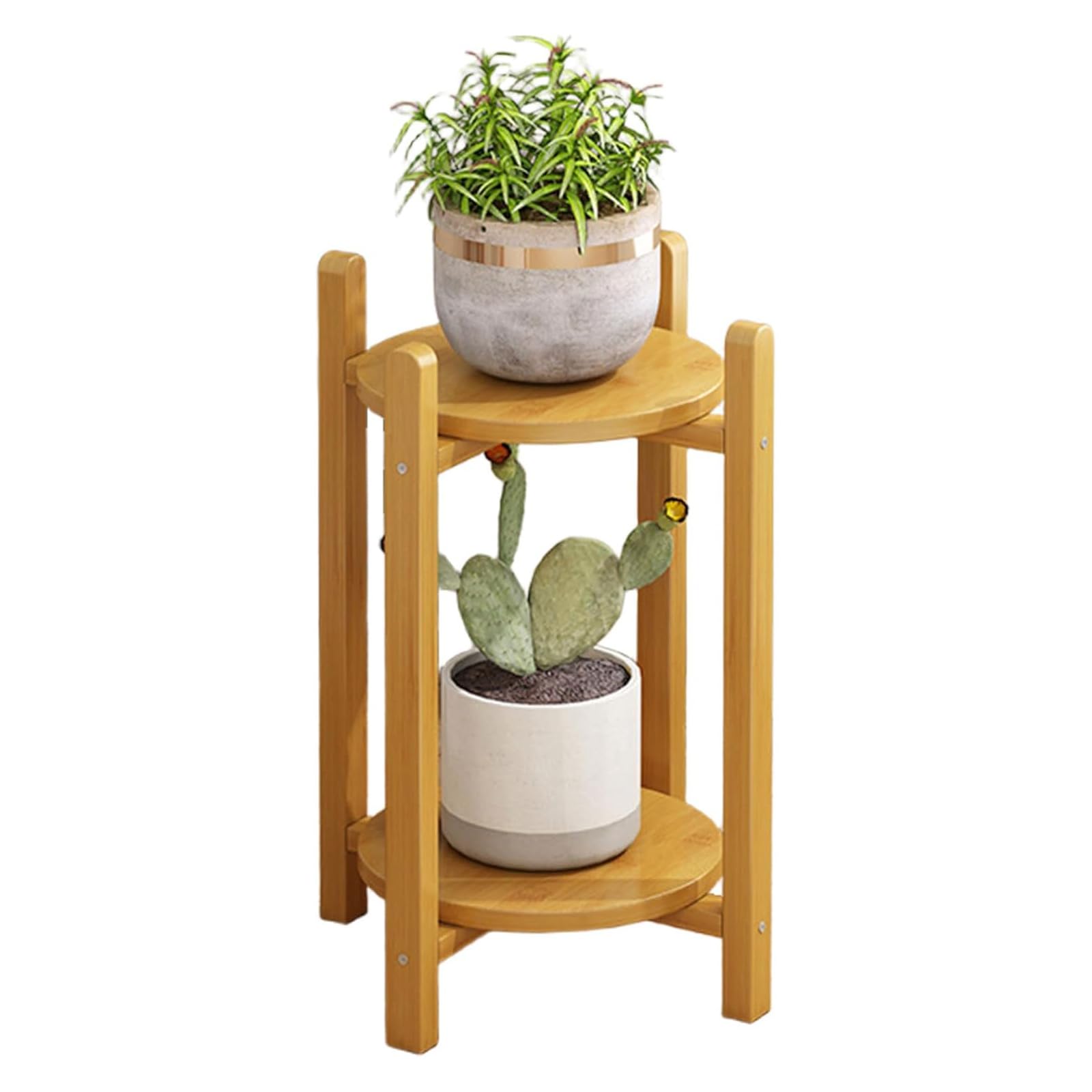 Blumenständer aus Bambus, 2-stöckig, für drinnen und draußen, Eckaufbewahrungslösung für Garten, Terrasse, Balkon, Wohnzimmer und Schlafzimmer, stilvoller Topflappen (50 cm hoch, Stil B)