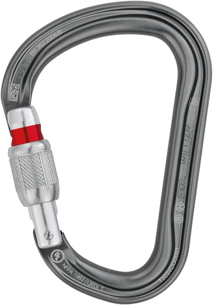 Petzl, William Screw-Lock Carabiner, Large, pear-Shaped Locking Carabiner for Belay Stations and Belaying with a Munter Hitch