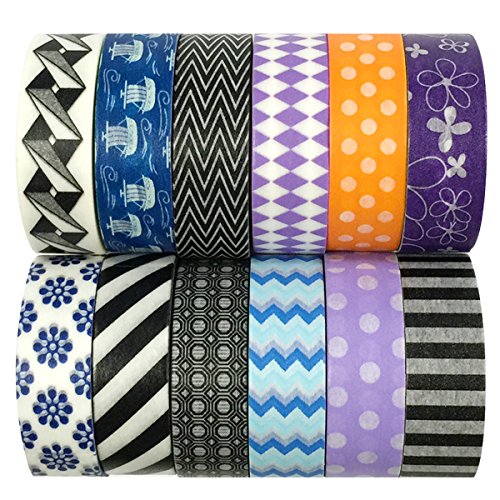 allydrew Washi Tapes Decorative Masking Tapes, Set of 12, ADSET02