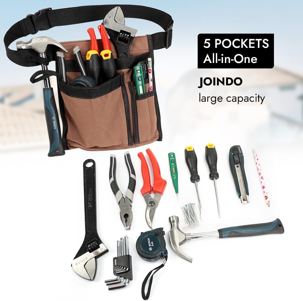 5-Pocket Tool Belt for Men, Durable Canvas Construction, Adjustable Belt, Utility Pouch for Husband, Dad, Son, and Handyman - Image 4