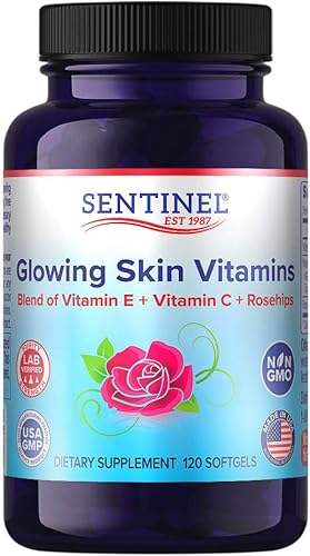 Sentinel Vitaminas para la Piel Brillantes, Belleza*, Salud* y Apoyo Inmunológico*, Antioxidante*, Vitamina C, Vitamina E, Rosa Mosquetas, 120