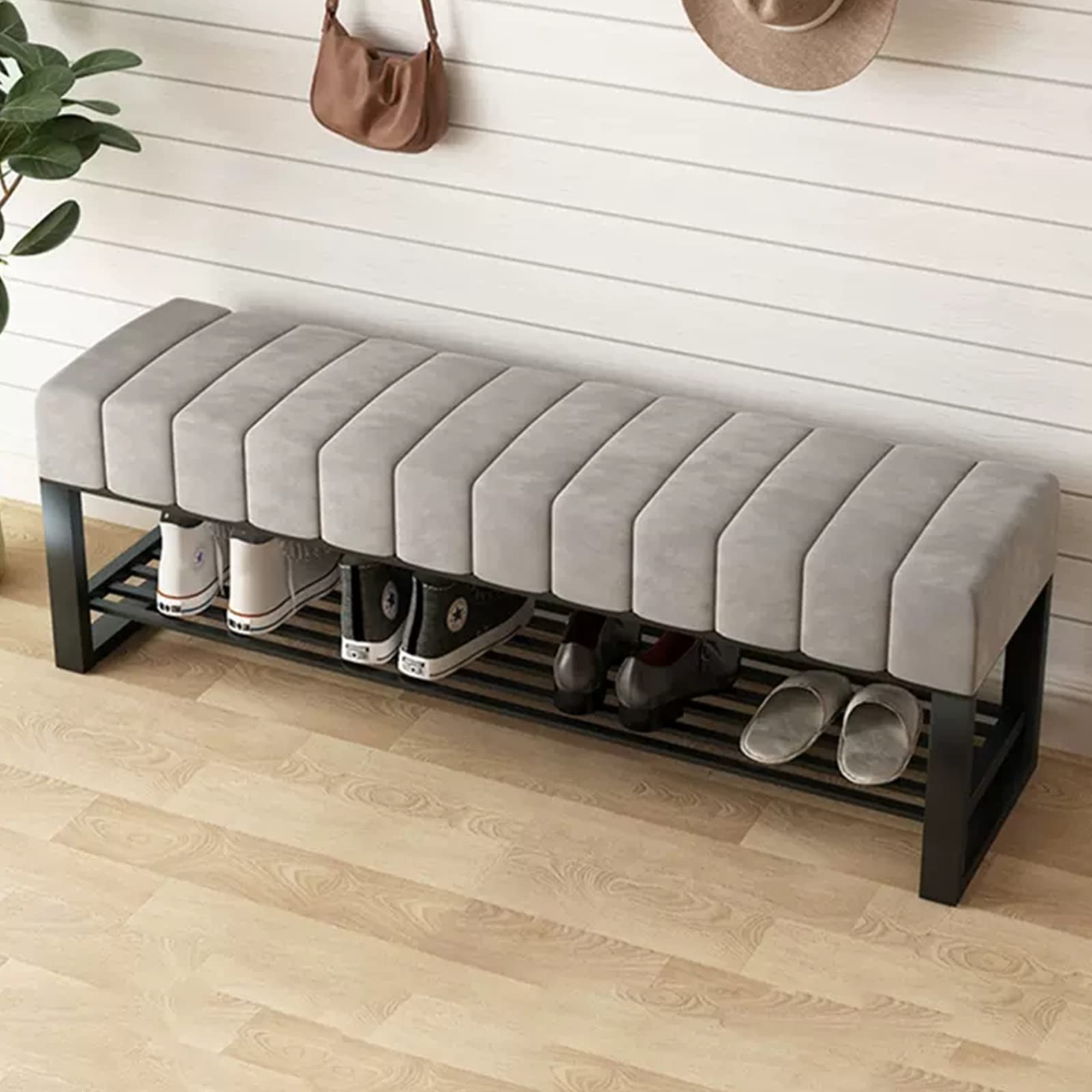 Organiseur de chaussures grande capacité avec banc d'entrée confortable et étagère 2 niveaux