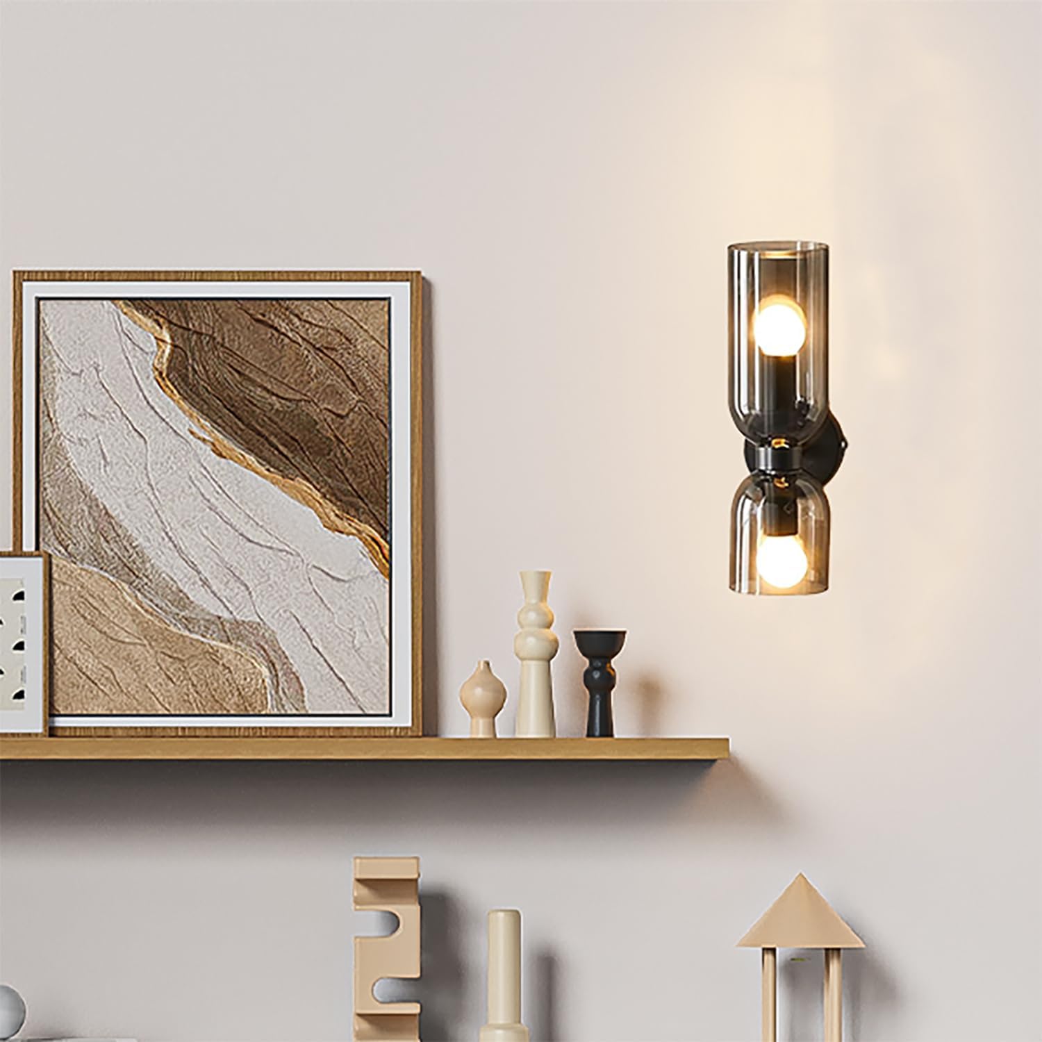 Modern Wall Lamp Wall Sconces Set of Two Black Wall Sconces 2 Lights Wall Light Smoke Gray Glass Shade Wall Lights for Bedroom Restaurant Living Room Bedside Stairs Bathroom (Black+Smoke Grey)