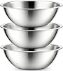 3 Pack Stainless Steel Mixing Bowls, 5 Quart Flat Base Stainless Steel Serving Bowls, 33cm/13inch Mirror Polish Large Metal Bowl Set for Kitchen Cooking, Baking, Prepping
