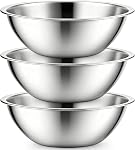 3 Pack Stainless Steel Mixing Bowls, 6 Quart Flat Base Stainless Steel Serving Bowls, 12.6 Inch Mirror Polish Large Metal Bowl Set for Kitchen Cooking, Baking, Prepping