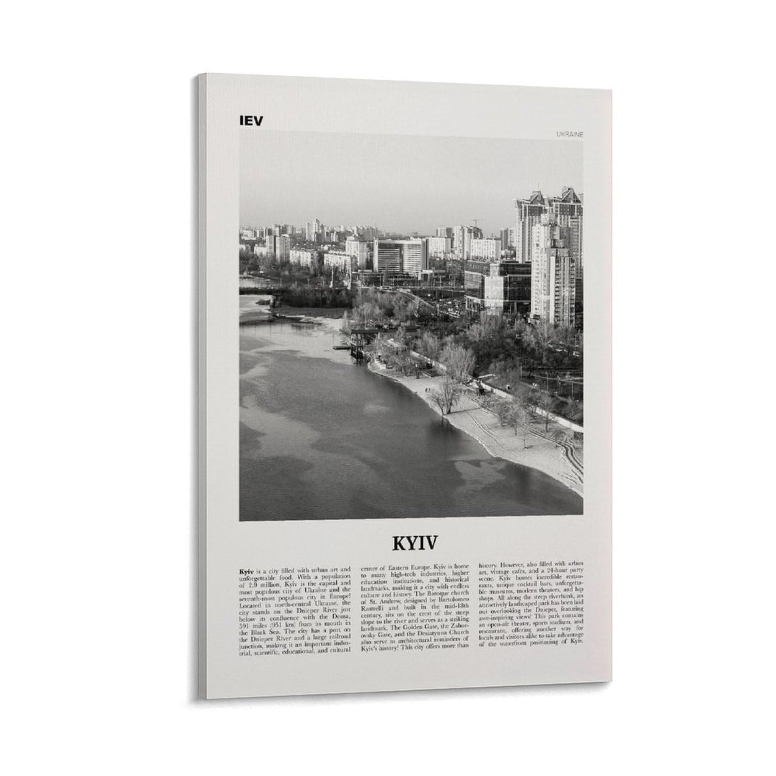 LZTEN Kyiv Black And White View, Kyiv Wall Art, Canvas Wall Print