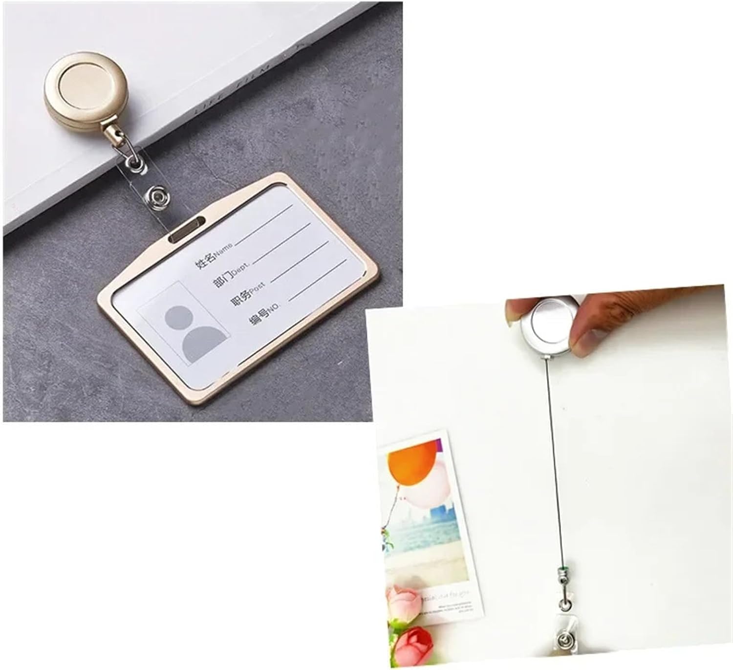 10pcs Aluminum Alloy ID Tag Work Card Sleeve with Lanyard Name Badge Holder Pass Protective Case Retractable Reel(Gold,Horizontal)