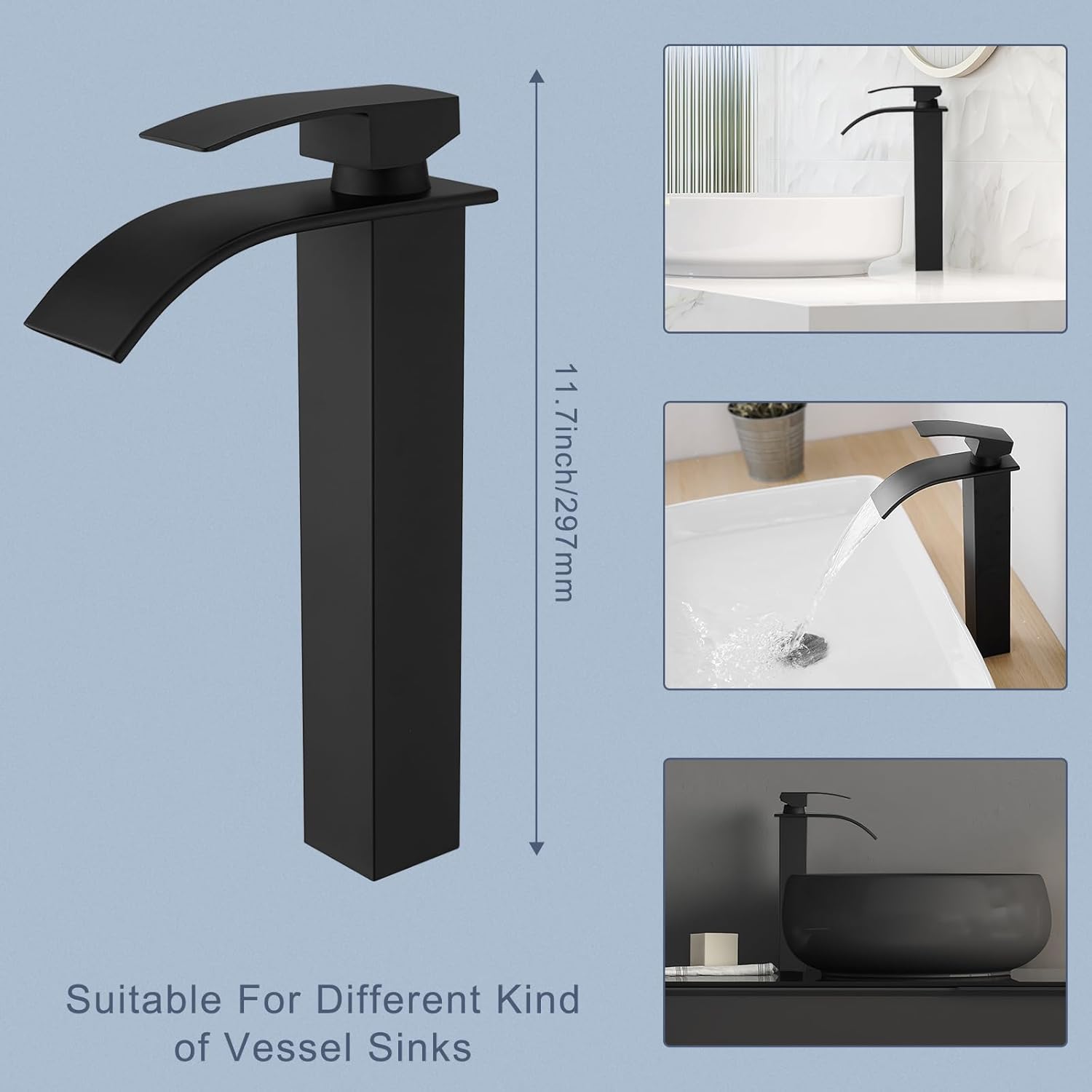 Matte Black Stainless Steel Single Handle Vessel Sink Faucet