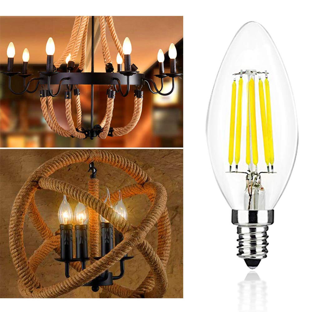 Lampadina a candela LED E14 con attacco Edison piccolo C35 da 6 W, equivalente a 60 W, luce bianca fredda 6000-6500 K, 560 lumen, lampadine a filamento per lampadari a LED E14, non dimmerabili, confe