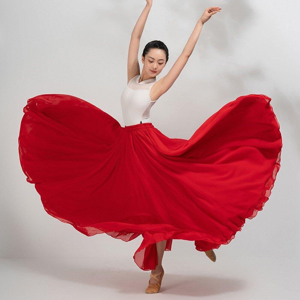 Gonna di Danza del Ventre Gonna a 720 Gradi Gonna di Flamenco Gonna Lunga a Strati Gonna Elegante in Raso per Costume Spagnolo