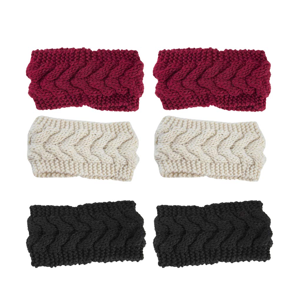 Beaupretty diadema de pelo de punto cálido trenza diadema otoño invierno crochet head wraps tocado de invierno para mujeres niñas regalo para navidad 6 piezas (beige rojo para cada 2 piezas)