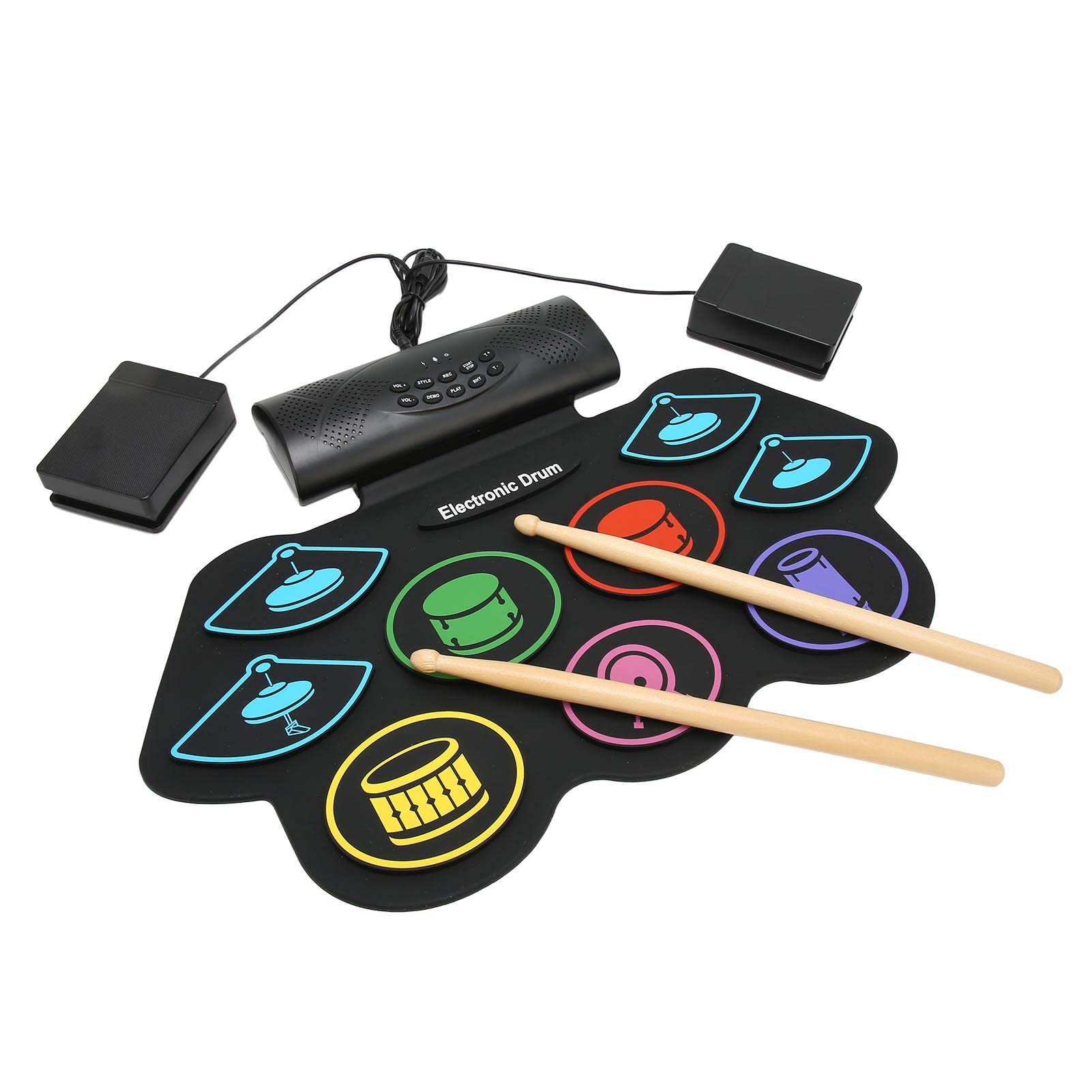 Farbige E-Drum-Sets, 9 Drum Practice Pad, 2 Drum Pedals, Bluetooth-Unterstützung, Aufnahmefunktion, für Tägliche Percussion-Übungen, Musikspiele