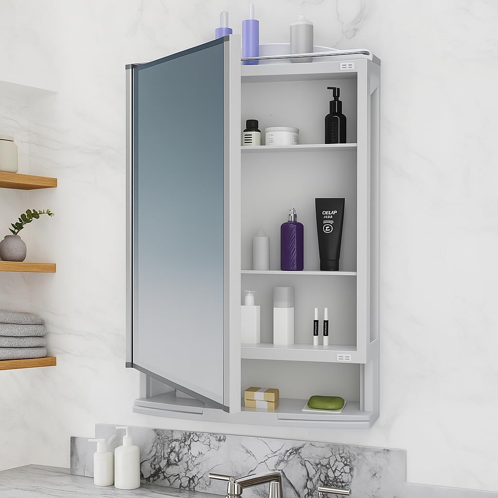 ZOLMIX® Premium Bathroom Cabinet with Mirror and Large Storage Space| Strong Plastic Wall Shelf, Accessories Organizer| Multipurpose Bathroom Shelves Organiser, Decorative Prime Look - White