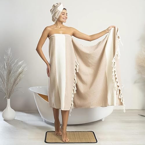 Miniatura 7 de Bazaar Anatolia Diamond- Toalla turca de 100% algodón Peshtemal Toalla de baño de 195 cm x 96 cm, es delgada y ligera, ideal para viajes, acampar,