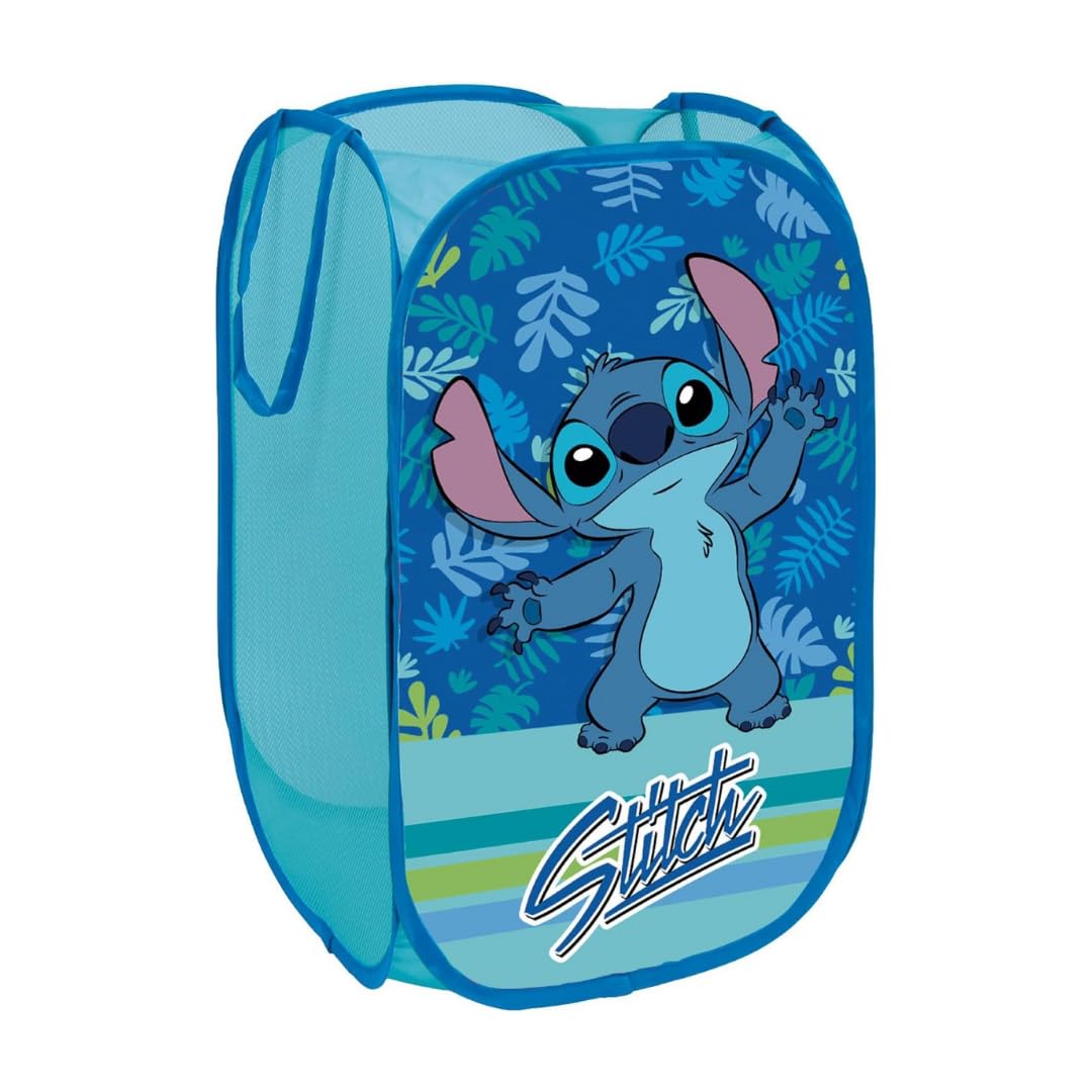 Cesto portabiancheria per bambini Lilo e Stitch | Organizer in tessuto rettangolare | Vassoio per giocattoli pieghevole con manici | 36 x 36 x 58 cm | Decorazione per camera da letto