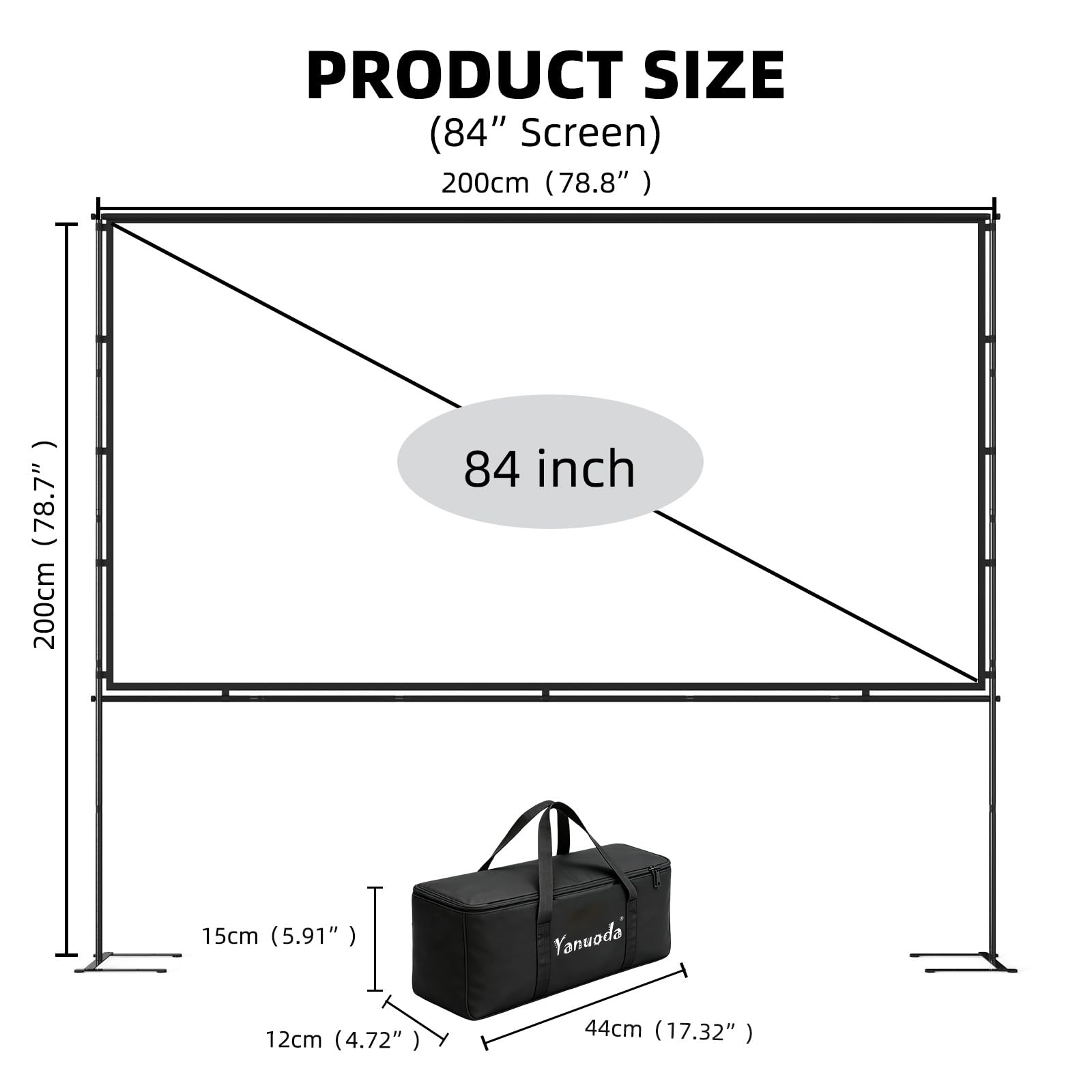 Pantalla de Proyector con Soporte 84 Pulgadas, 4K Ultra HD Sin Arrugas, Formato 16:9 Real, Ángulo Visión 160° - Pantalla Proyección Portátil Interior Exterior para Cine en Casa, Jardín y Camping