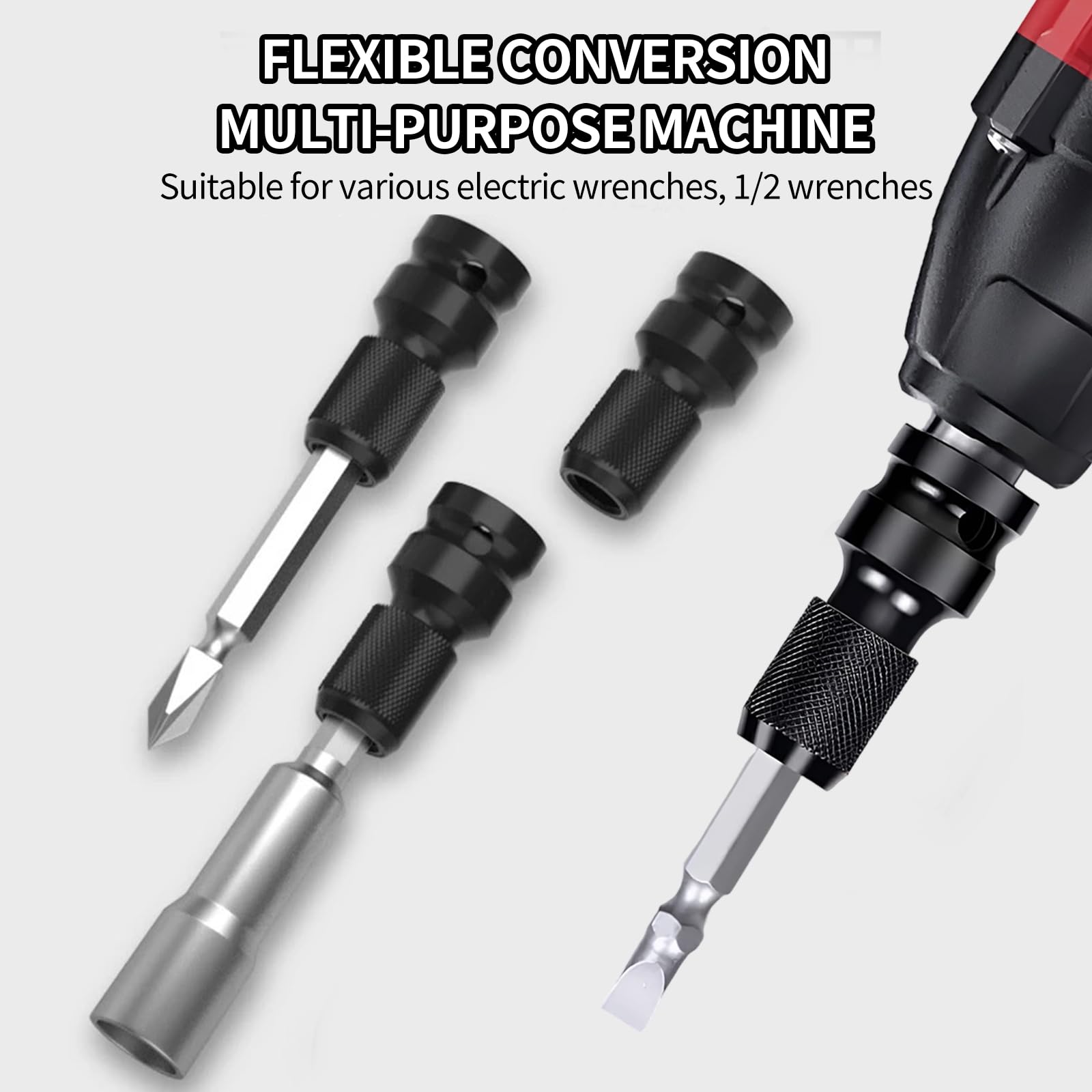 Schlagschrauber Adapter Set 4 Stück, Bithalter Stecknuss Adapter 1/2 auf 1/4 Zoll, Kohlenstoffstahl, Sicherheitsklemme für Impact Wrench