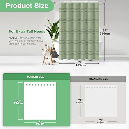 Miniatura 3 de Dynamene Cortinas de ducha extralargas, 84 pulgadas de largo, cortina de ducha de tela de felpilla texturizada a rayas, juego de cortina de ducha de