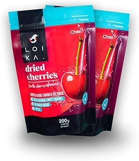 Loika - Dried Sweet Pitted Cherries 7.05 oz 2-Pack – No Added Sugar, No Preservatives, High in Fiber, GMO-Free, Perfect for Snacking & Baking, Just Cherries