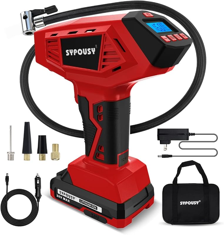 Compresor de aire portátil para inflador de neumáticos - 160 PSI (batería de 20 V y 12 V CC) | Bomba de neumáticos inalámbrica con doble potencia, bomba de aire de inflado 4 veces más rápido, apagado automático, indicador digital para auto, motocicleta, bicicleta eléctrica