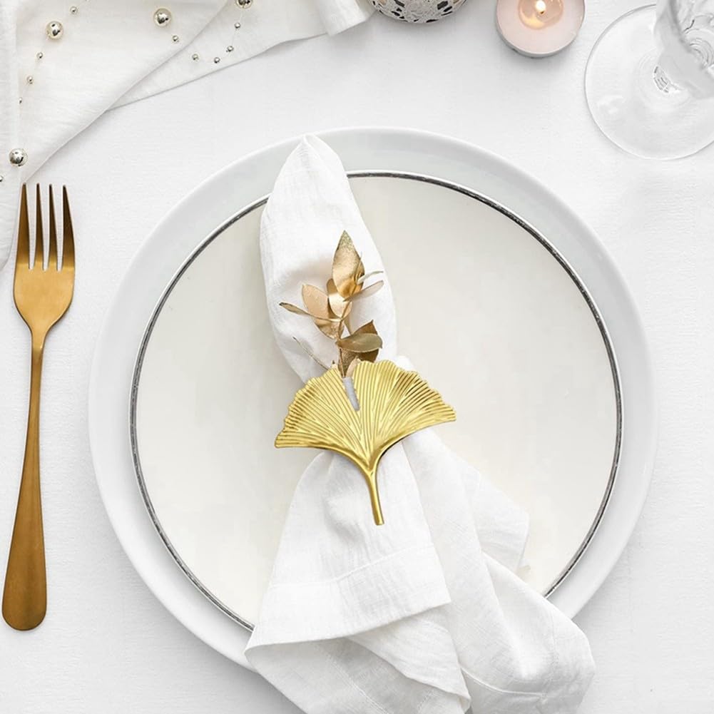 Diheohg Lot de 6 Ronds de en Feuille, Ronds de en Feuilles pour Le RéGlage de la Table, Anneaux de Porte-Serviettes en Feuille en MéTal pour la FêTe de Vacances Argent