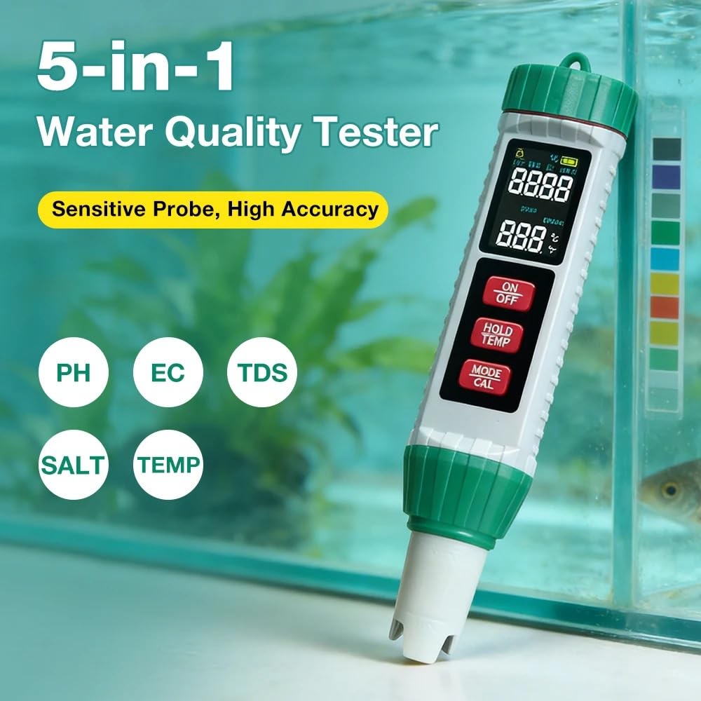 Cyfrowy miernik temperatury soli 5 w 1 PH TDS EC tester jakości wody