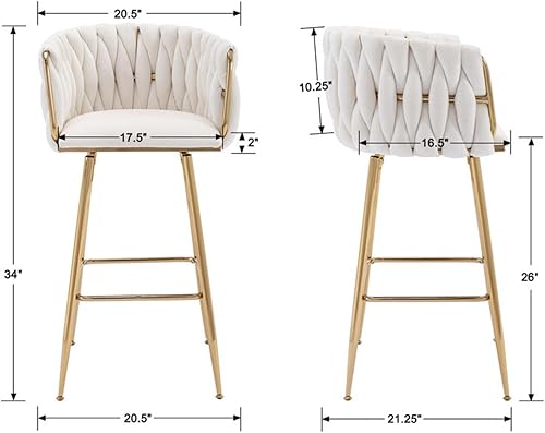 Miniatura 2 de DUOMAY Juego de 2 taburetes de bar giratorios modernos, taburetes de bar de altura de mostrador de 26 pulgadas, silla de bar de isla de cocina de