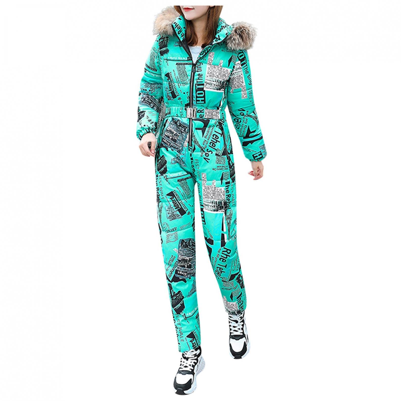 Traje de esquí de una pieza para mujer, mono de esquí largo con capucha y cremallera con capucha y capucha, cálido para invierno, para deportes al aire libre, traje de esquí o snowboard, mono, Verde