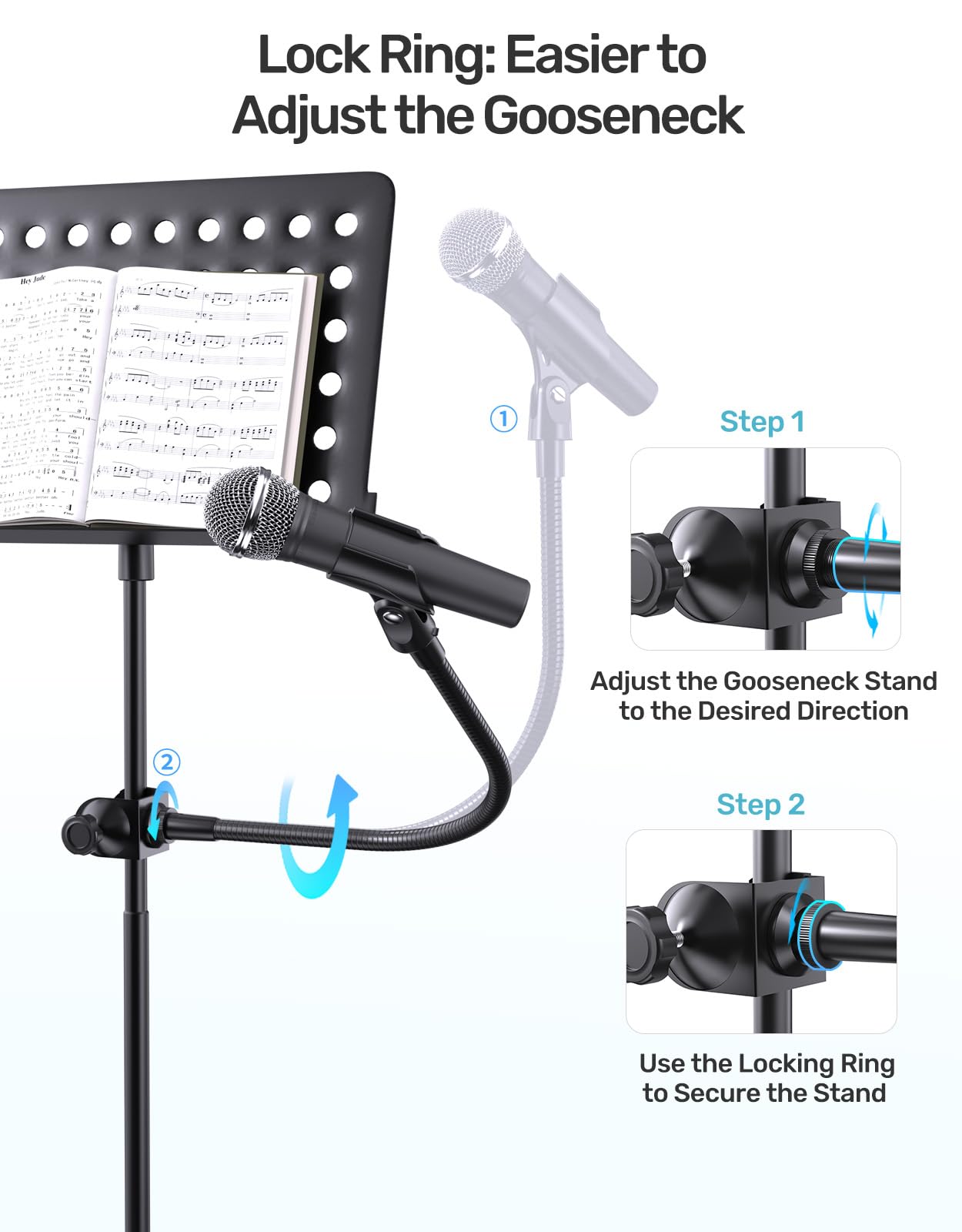 Support de microphone col de cygne de 48,3 cm, bras réglable à 360° avec 2 supports de micro, pince de serrage robuste et adaptateurs à vis de 5/8"-3/8" et 5/8"-1/4", idéal pour podcasting